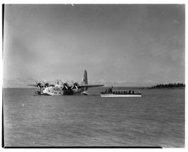 Vaal Dam, May 1948. Arrival of BOAC Solent flying boat G-AHIN 'Southampton'. Aircraft on water wi...