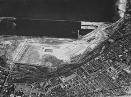 Cape Town, 1952. Aerial view of foreshore showing new harbour development.