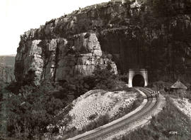 Waterval-Boven. A trolley on the line outside one of the tunnels on the realigned railway line to...