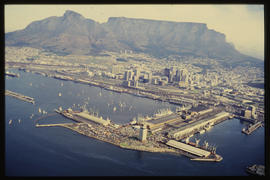 Cape Town. Aerial view over Table Bay Harbour and city centre.