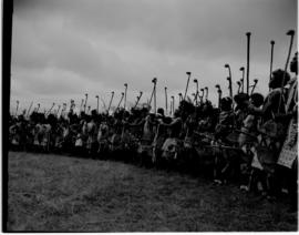Swaziland, 24 March 1947. Traditional warrior salute for the king.