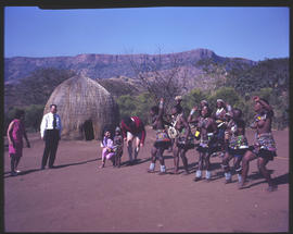 
Zulu dancing for tourists in traditional village.
