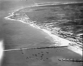 Port Elizabeth, 1936. Aerial view of Humewood beach and Port Elizabeth harbour.