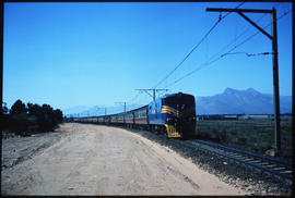 Tulbagh district, 1973. SAR Class 5E with passenger train.