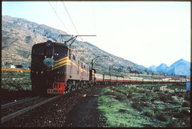 De Doorns district. SAR Class 5E1 Srs 1 on Trans Karoo at Orchards in the Hex River Valley.