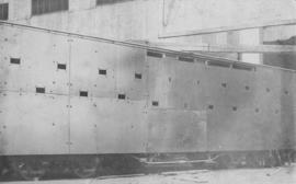 Bloemfontein, 1914. Armoured coach with bullet holes.