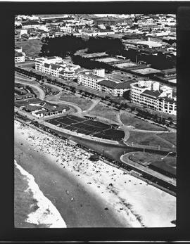 Aerial view of bathing beach. Durban?