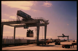 Cape Town, 1984. Overhead crane container depot at Bellville.