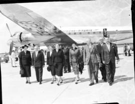 Cape Town, November 1955. Opening of DF Malan Airport. General Manager Du Plessis and passengers ...