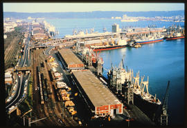 Durban, 1986. Aerial view of Point and Durban Harbour.