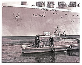 Durban, 1973. SAR Police boat 'Vink' at work in Durban harbour with 'SA Vaal' behind.