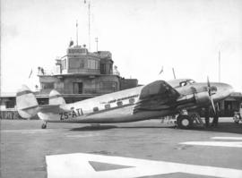 Durban. Stamford Hill aerodrome. SAA Lockheed Lodestar ZS-ATI 'General JW Janssens' in front of a...