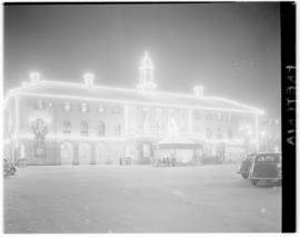Pretoria, 29 March 1947. Railway station building at night.