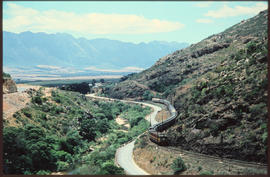 Tulbagh district. Trans-Karoo passenger train in Tulbaghkloof.