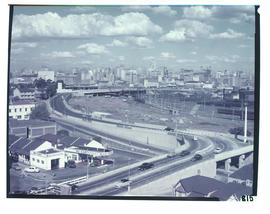 Johannesburg. View of central business district with railway station in the centre.