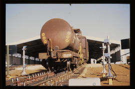 Bapsfontein, December 1982. Tanker wagon at the monitoring equipment on the hump at Sentrarand ma...