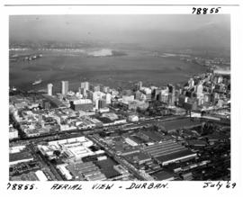 Durban, July 1970. Aerial view of city centre.