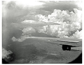 
SAA Boeing 707 ZS-CKC 'Johannesburg'. Shot of wing and engine while flying In clouds.

