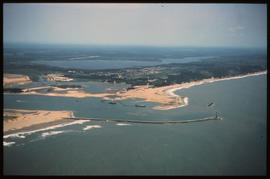Richards Bay, January 1976. Aerial view of entrance to Richards Bay Harbour. [D Dannhauser]