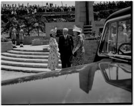 East London, 3 March 1947. Princess Elizabeth,  Minister of Transport FC Sturrock and Mrs Sturroc...