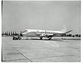 Johannesburg, 1962. Jan Smuts airport. SAA Vickers Viscount ZS-CVA 'Rietbok' being towed.