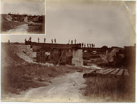 Circa 1893. Installing steel bridge spans at the Gladde Spruit. (NZASM album of BJC van Rossum)