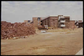 Bapsfontein, 1982. Hostel complex under construction at Sentrarand marshalling yard. [T Robberts]