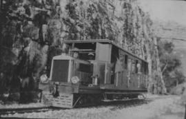 Tsumeb district, South-West Africa. Narrow gauge railcar RM501 at Bobos cutting between Otavi and...