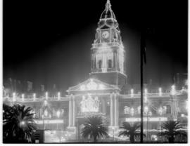 Cape Town, 21 April 1947. Floodlit city hall.