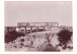 Orange Free State, circa 1900. Long bridge over the Vet River under construction during Anglo-Boe...