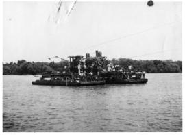 Upington, February 1915. Pontoon for ferrying locomotive over the Orange River.
