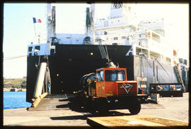 Port Elizabeth, September 1984. Abnormal load on truck leaving the 'Ronsard' RoRo ship in Port El...