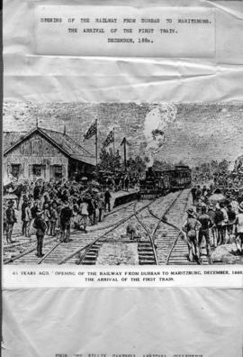 Pietermaritzburg, December 1880. Arrival of the first train from Durban. Newspaper and magazine c...