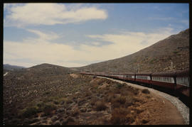 De Doorns district, 1983. Trans-Karoo passenger train near Tunnel siding.