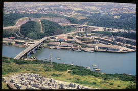 East London, March 1986. Aerial view of bridge over the Buffalo River. [T Robberts]