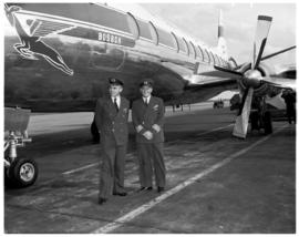 December 1958. Arrival of SAA Vickers Viscount ZS-CDU 'Bosbok' with pilots. Salomon 'Pi' Pienaar ...