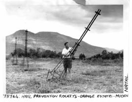 Greytown district, 1964. Hail prevention rockets at Consolidated Orange Estates at Muden.