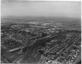Kroonstad, 1959. Aerial view with railway station in centre.