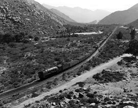 De Doorns, 1950. Goods train in the Hex River valley.