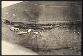 Aerial view of derailed train.