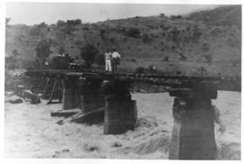 Elandshoek narrow gauge forest railway, circa 1926. Railway bridge with temporary repairs.
