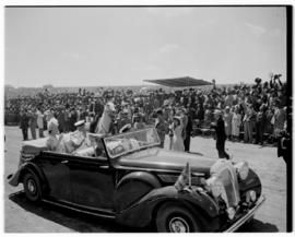 Basutoland, 12 March 1947. Queen Elizabeth and King George VI in open car leaving the tribal meet...