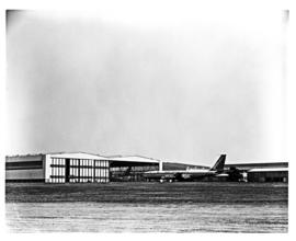 Johannesburg, 1972. Jan Smuts airport. SAA Boeing 707 outside hangar.