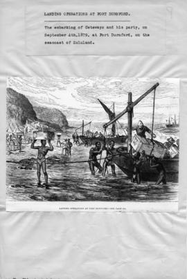 4 September 1879. Sketch of embarkation of Cetewayo and his party at Port Durnford. (Killie Campb...
