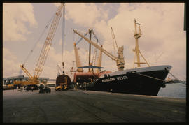 Richards Bay, October 1983. Abnormal load being delivered by 'Magdalena Wesch' at Richards Bay Ha...