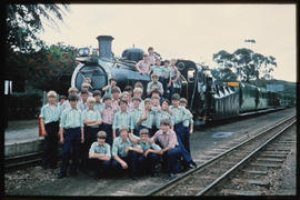 Children posing with SAR class NG15 on Apple Express train at Loerie.