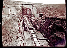 "Mossel Bay district, 1930. Construction of Gourits River bridge. Cutting where spans are er...