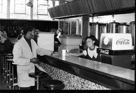 Cape Town, 1971. Cafeteria desk at railway station.