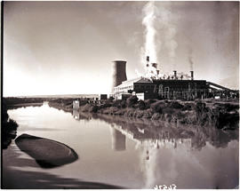 Colenso, 1949. Power station on river bank.