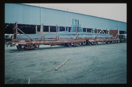 Witbank, 1981. SAR type SF-1double wagon loaded with profiled steel beams.